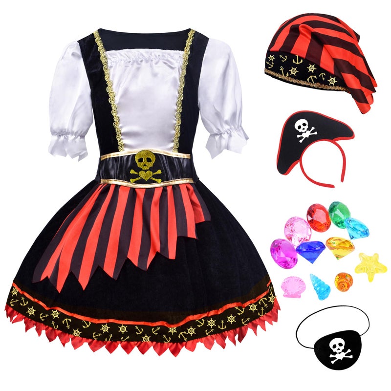ZZIHAN Toddler Girls Pirate Costume Kids Pirate Princess Dress Accessories Hat HairBand Eye Patch Belt Pirate Gems Treasure Toys Birthday Party Favor Gift Christmas Halloween Cosplay Costume 2-3T - Image 1